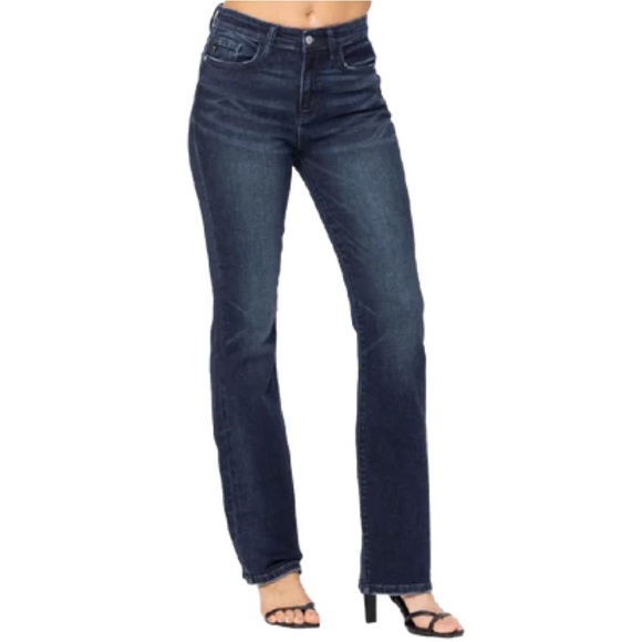 Judy Blue Dark Wash High Rise Lightly Distressed Slim Bootcut Jeans - Picture 1 of 9